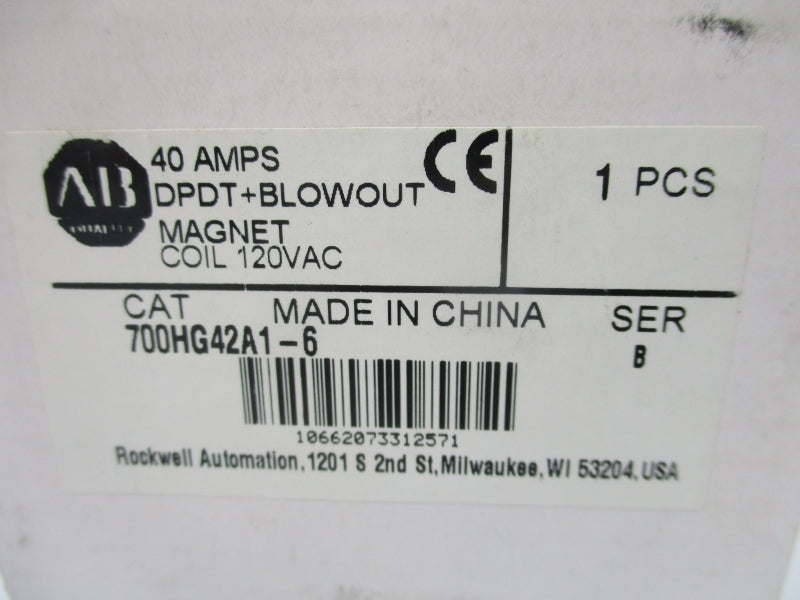 ALLEN BRADLEY 700HG42A1-6 SER. B 120VAC 40A (WH) NSMP