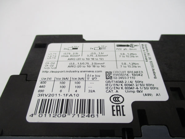 SIEMENS 3RV2011-1FA10 600V 3.5-5A NSNP