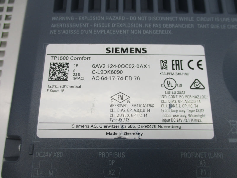SIEMENS 6AV2 124-0QC02-0AX1 24VDC (AS PICTURED) NSNP