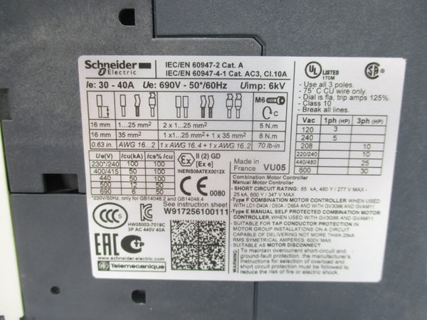 SCHNEIDER ELECTRIC GV3P40 690V 30-40A NSNP