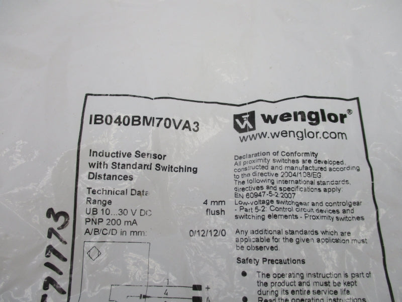 WENGLOR IB040BM70VA3 10-30VDC NSMP