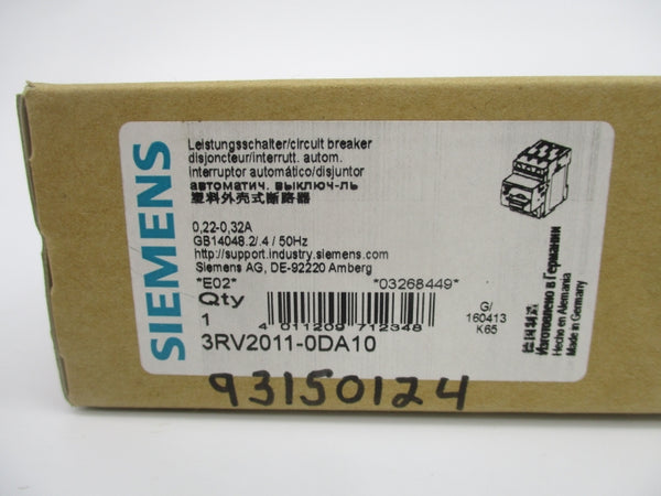 SIEMENS 3RV2011-0DA10 600V 0.22-0.32A NSMP