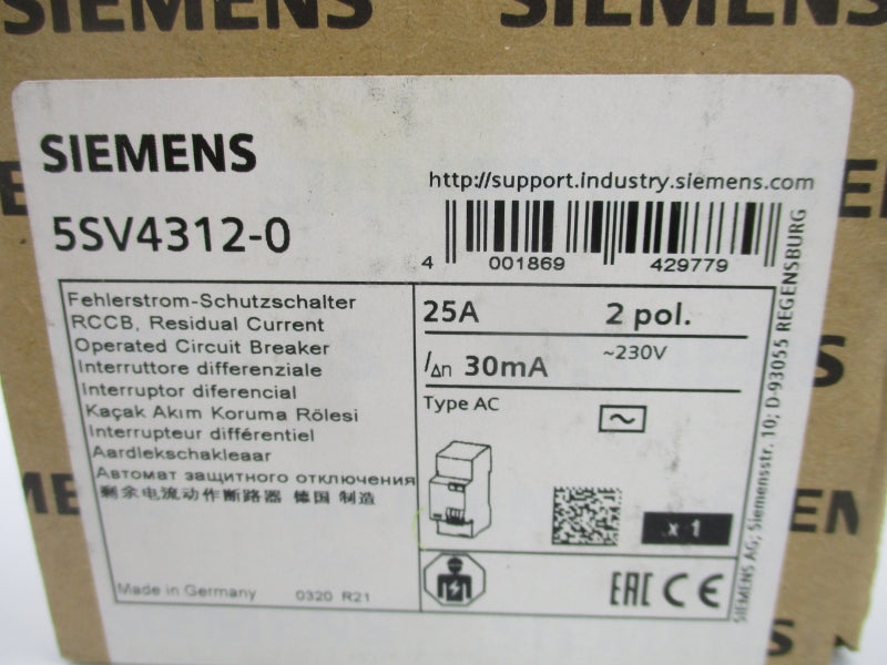 SIEMENS 5SV4312-0 230V 25A NSMP