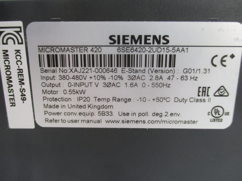 SIEMENS 6SE6420-2UD15-5AA1 NSMP