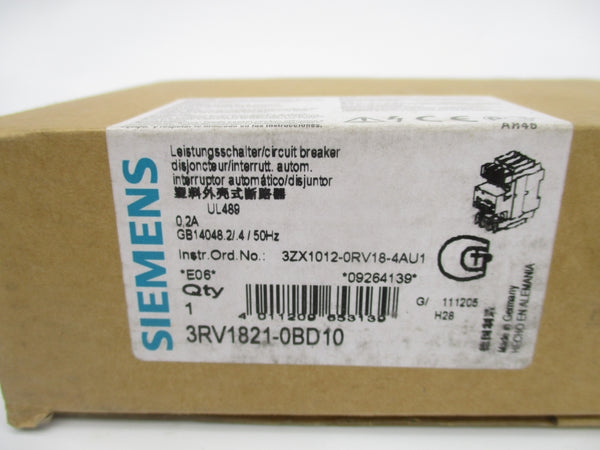 SIEMENS 3RV1821-0BD10 347V 6.3A NSMP