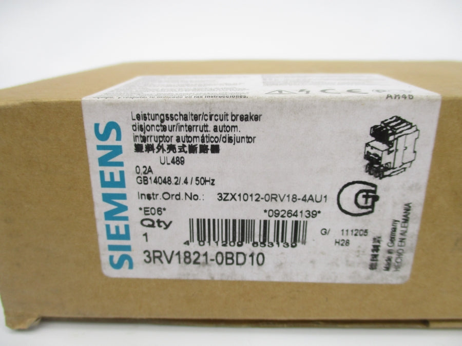 SIEMENS 3RV1821-0BD10 347V 6.3A NSMP