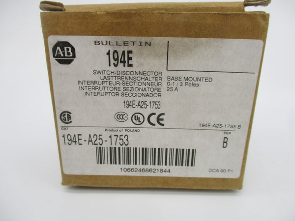 ALLEN BRADLEY 194E-A25-1753 SER. B 600V 25A (BR/WH) NSMP