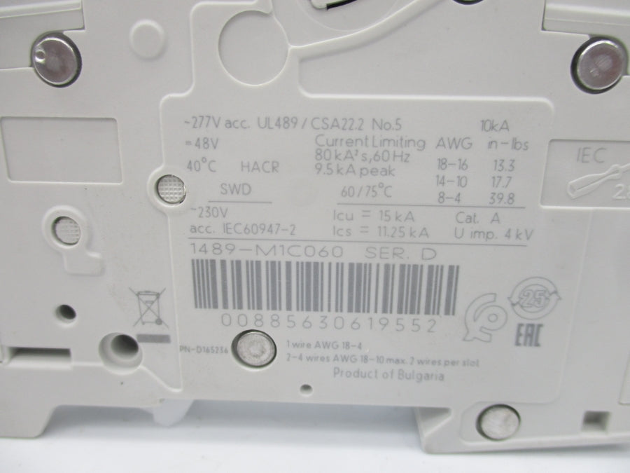 ALLEN BRADLEY 1489-M1C060 SER. D 277VAC 6A NSMP