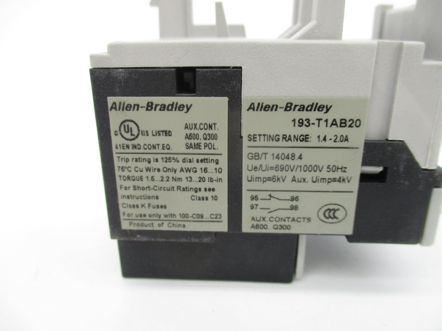 ALLEN BRADLEY 193-T1AB20 SER. A 690V 1.4-2A (BR/WH) NSMP