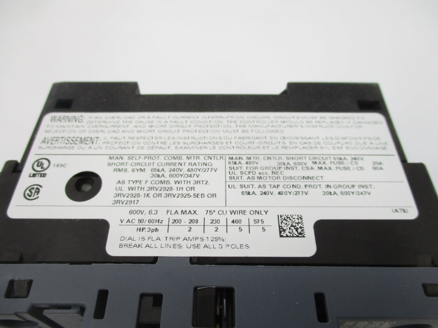 SIEMENS 3RV2011-1GA10 690V 4.5-6.3A NSMP