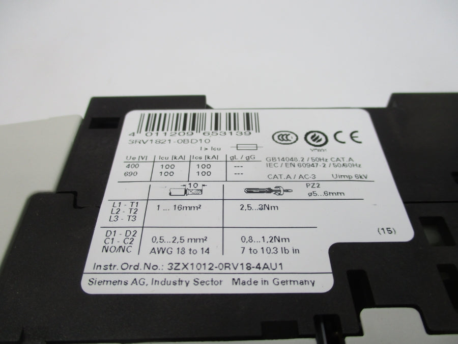 SIEMENS 3RV1821-0BD10 690V 0.2A NSMP