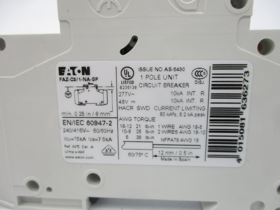 EATON FAZ-C3/1-NA-SP 167127 277VAC 3A NSMP
