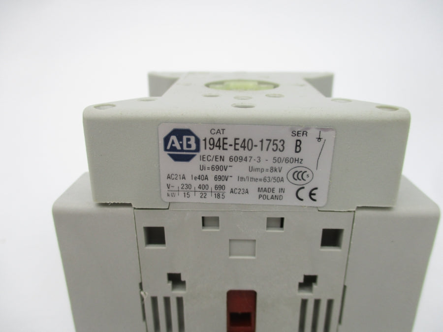 ALLEN BRADLEY 194E-E40-1753-6N SER. B 690V (BR/WH) NSMP