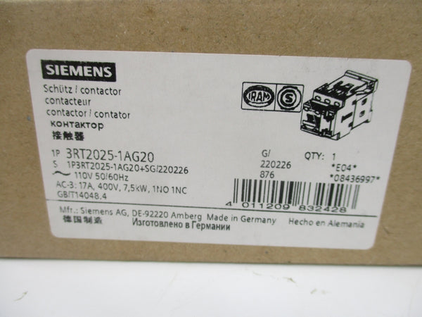 SIEMENS 3RT2025-1AG20 110V NSMP