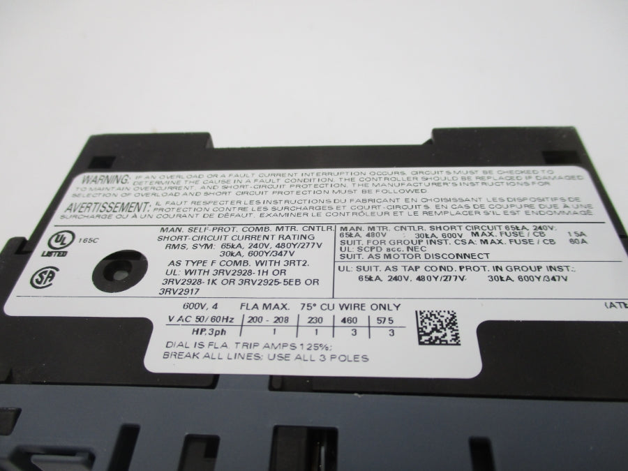 SIEMENS 3RV2011-1EA10 600V 2.8-4A NSMP