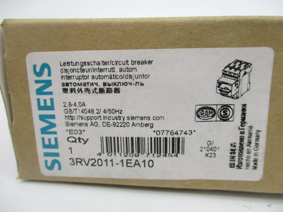 SIEMENS 3RV2011-1EA10 600V 2.8-4A NSMP