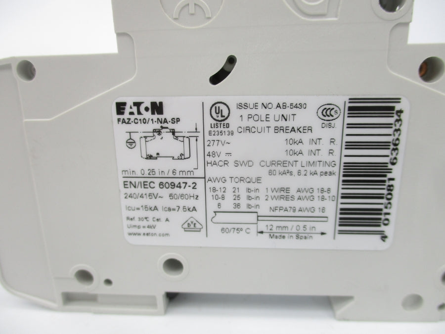 EATON FAZ-C10/1-NA-SP 167133 277VAC 10A NSMP