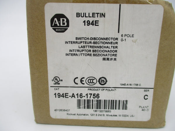 ALLEN BRADLEY 194E-A16-1756 SER. C 600VAC 16A (BR/WH) NSMP