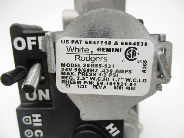 WHITE RODGERS 60-101921-81 36G55-521 24V 0.430A 1/2PSI REV. A 1/2" NSMP