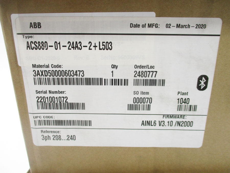 ABB ACS880-01-24A3-2+L503 F/W 3.10 DATE: 2020 NSFS
