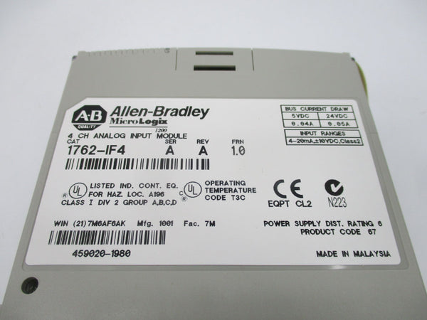 ALLEN BRADLEY 1762-IF4 SER. A F/W 1.0 24VDC 0.05A REV. A (BR/WH) NSMP