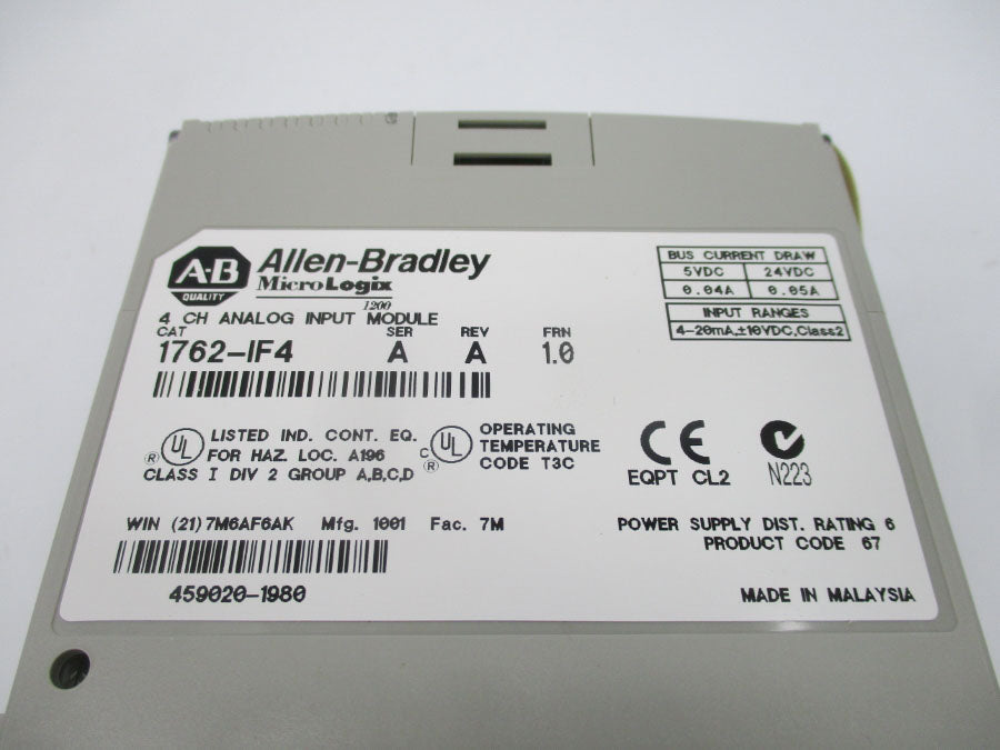 ALLEN BRADLEY 1762-IF4 SER. A F/W 1.0 24VDC 0.05A REV. A (BR/WH) NSMP