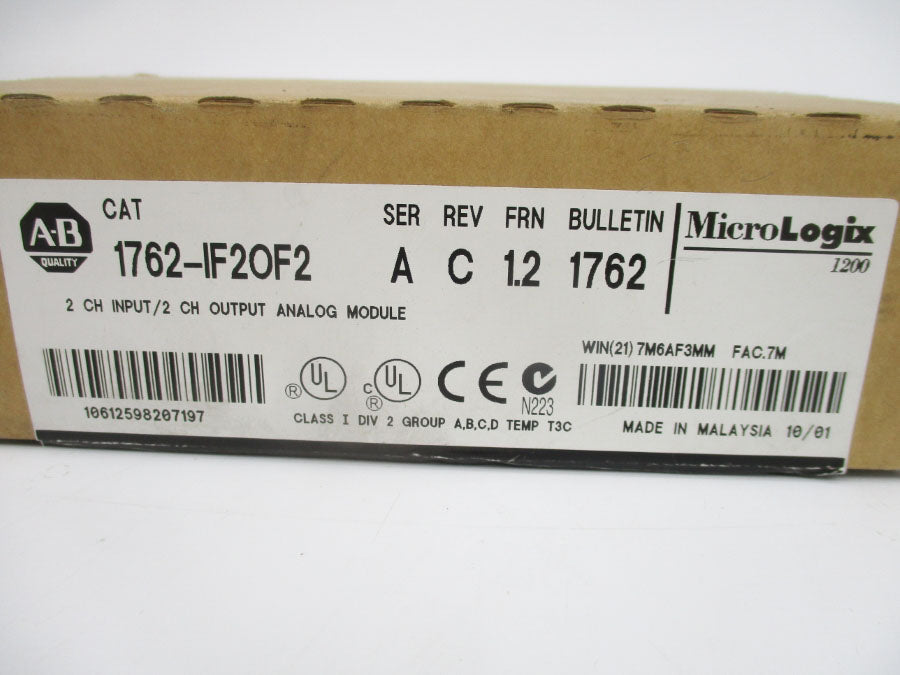ALLEN BRADLEY 1762-IF2OF2 SER. A F/W 1.2 24VDC 0.105A REV. C (BR/WH) NSMP