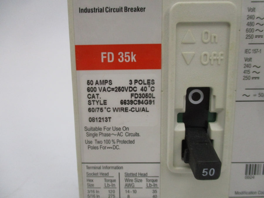 CULTER HAMMER FD3050L SER. C 600VAC 50A NSMP