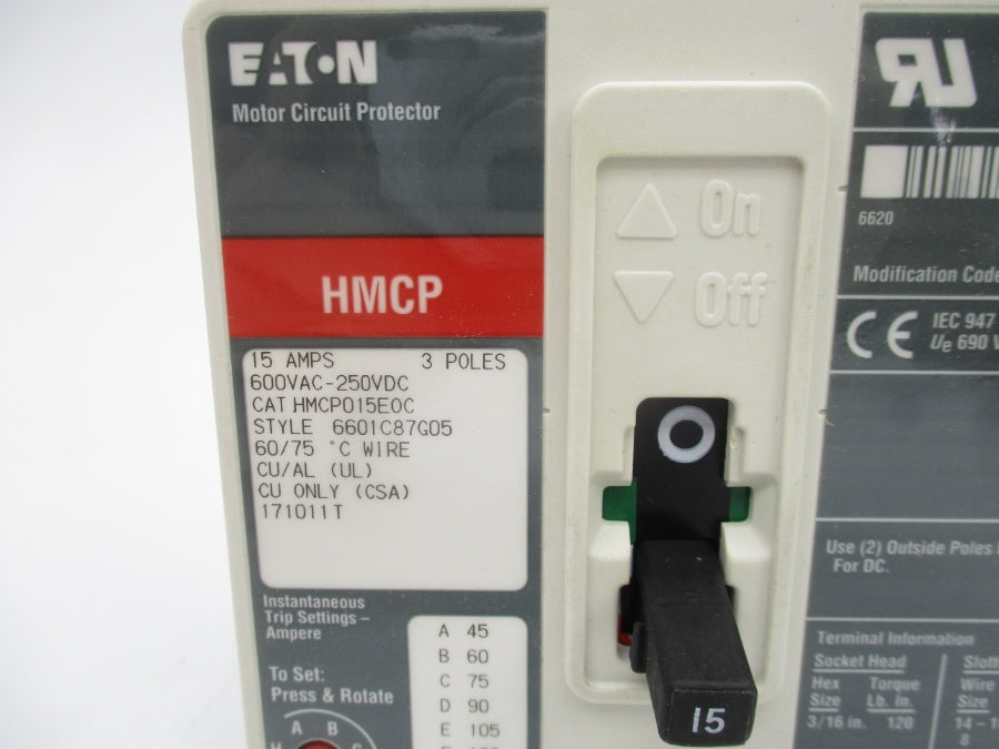 EATON HMCP015E0C 6601C87G05 SER. C 600VAC 15A NSMP