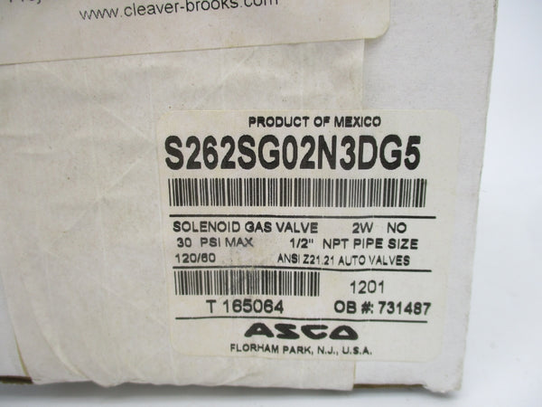 ASCO S262SG02N3DG5 120V 0.36A 30PSI 1/2" NSMP