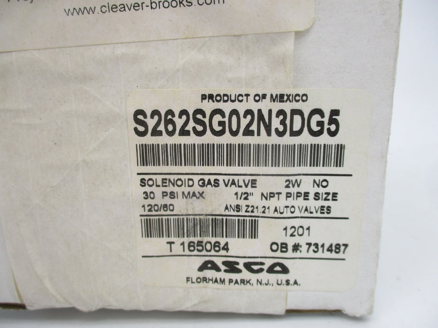 ASCO S262SG02N3DG5 120V 0.36A 30PSI 1/2" NSMP