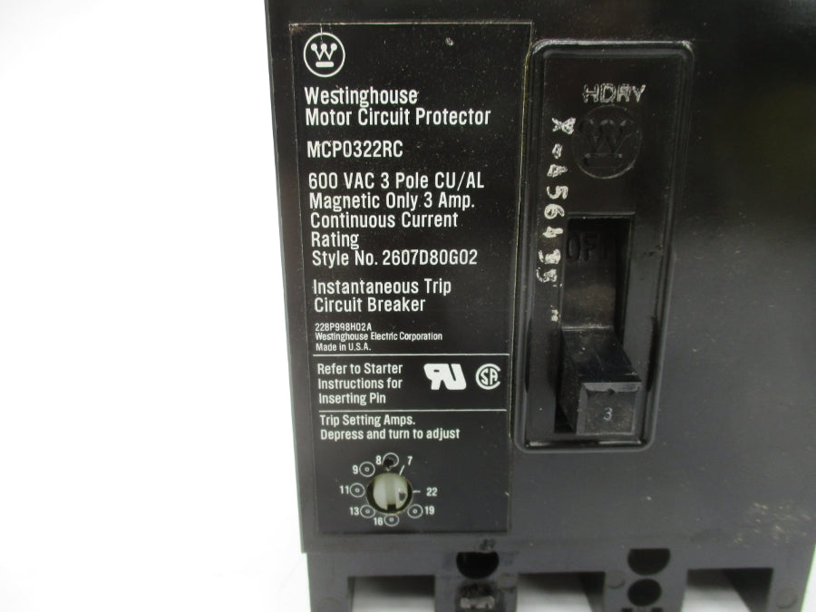 WESTINGHOUSE MCP0322RC 600VAC 3A NSNP