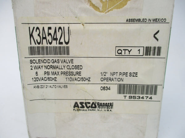 ASCO K3A542U 110/120VAC 6PSI 1/2" NSFS