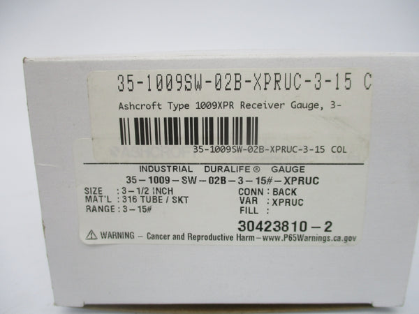ASHCROFT 35-1009SW-02B-XPRUC-3-15 C 3-15PSI 3-1/2" NSMP