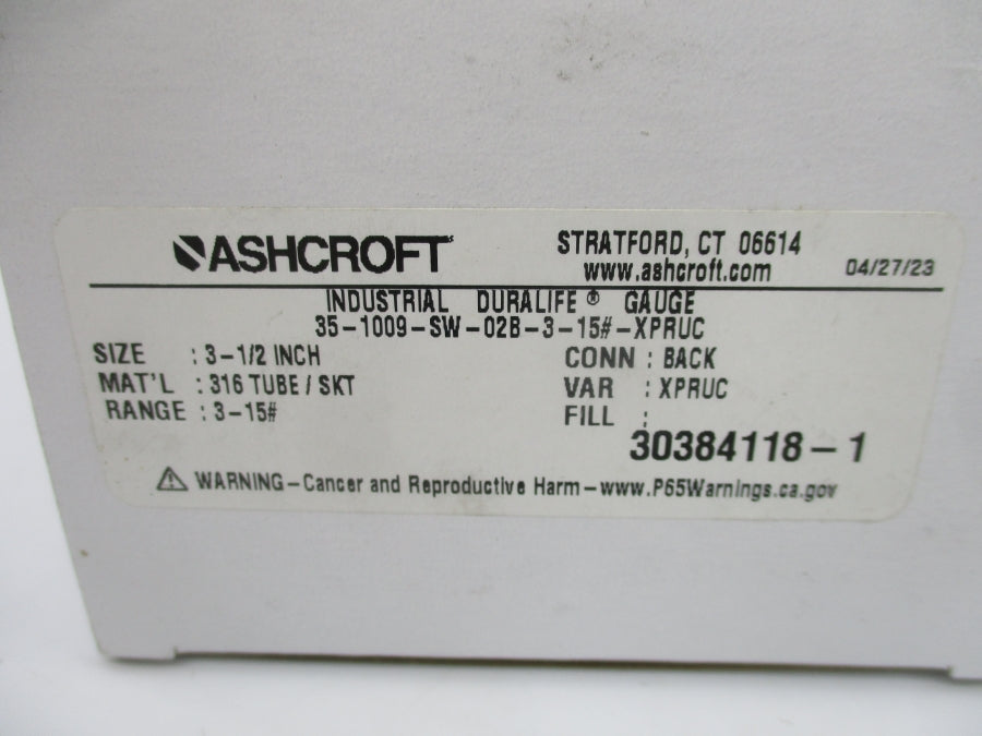 ASHCROFT 35-1009-SW-02B-3-15#-XPRUC 3-15PSI 3-1/2" NSMP