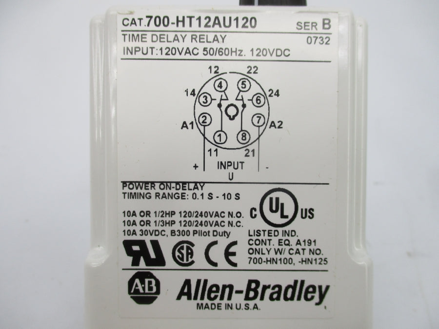 ALLEN BRADLEY 700-HT12AU120 SER. B 120VAC/DC 10A 0.1-10S (WH) NSMP