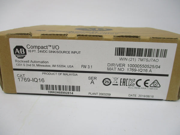 ALLEN BRADLEY 1769-IQ16 SER. A F/W 3.1 DATE: 2019 NSFS