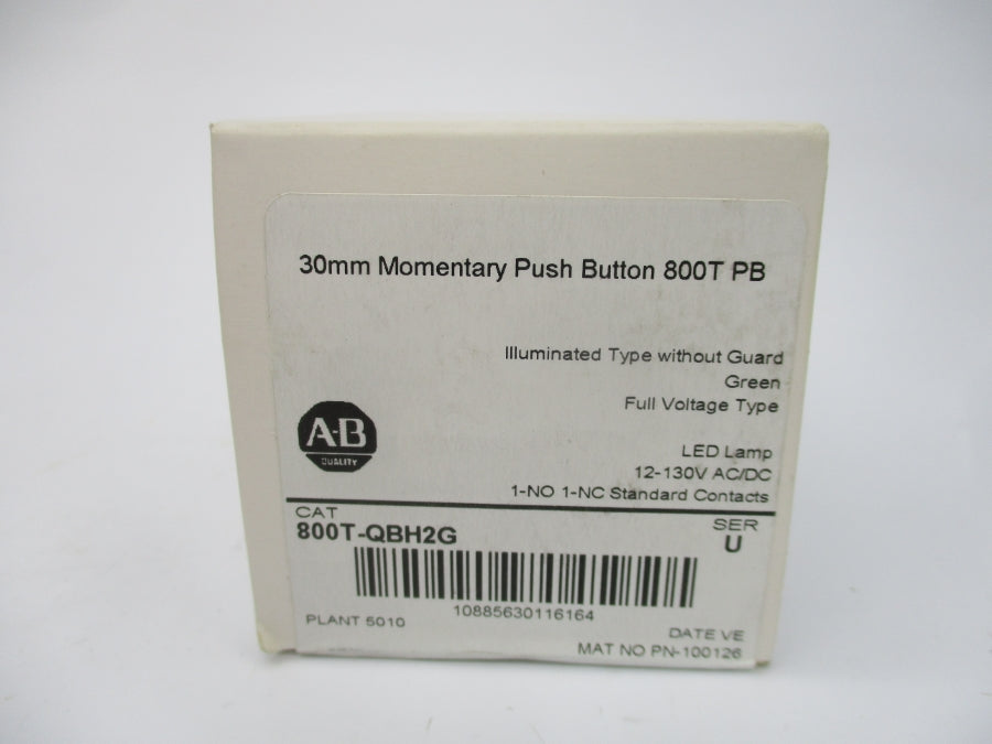 ALLEN BRADLEY 800T-QBH2G SER. U 12-130VAC/DC (WH) NSFS