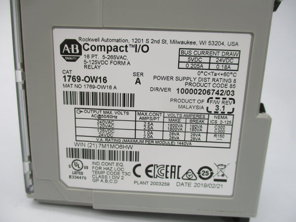 ALLEN BRADLEY 1769-OW16 SER. A F/W 3.1 5-265VAC NSMP