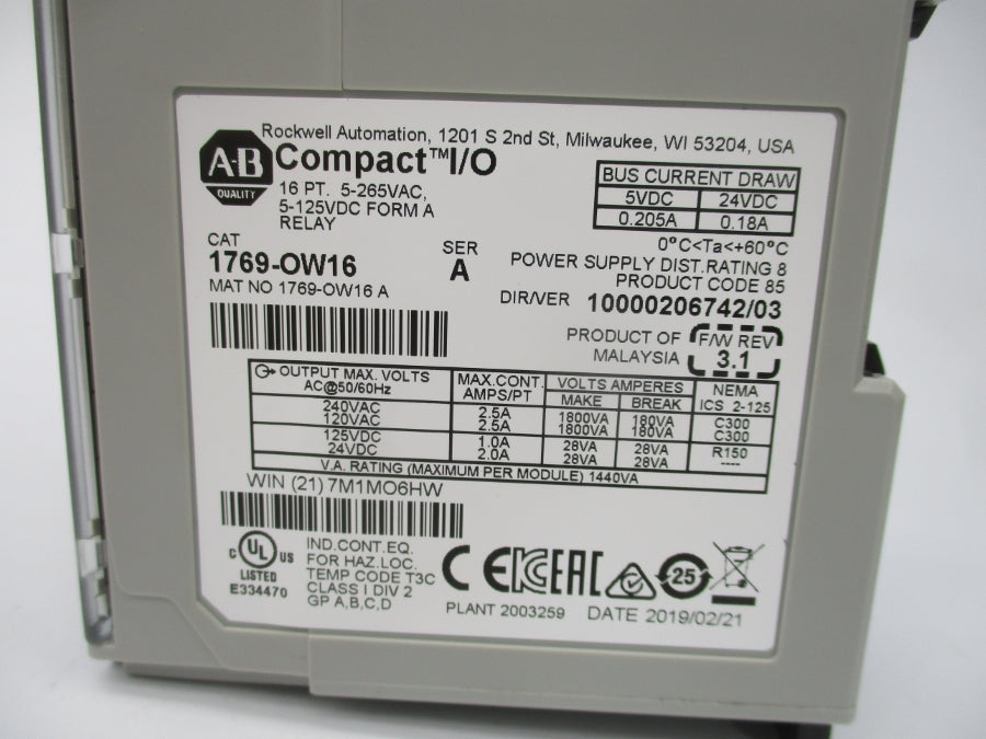 ALLEN BRADLEY 1769-OW16 SER. A F/W 3.1 5-265VAC NSMP