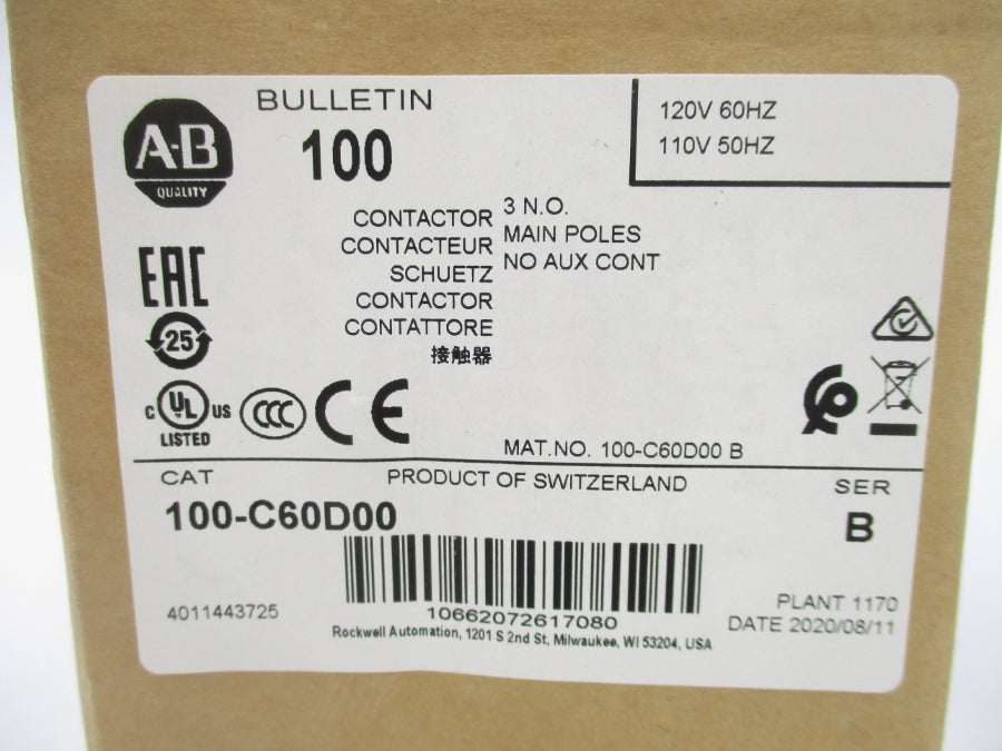 INDUSTRIAL SPARE PART 100-C60D00 SER. B 110/120V 100A (BR/WH) NSMP