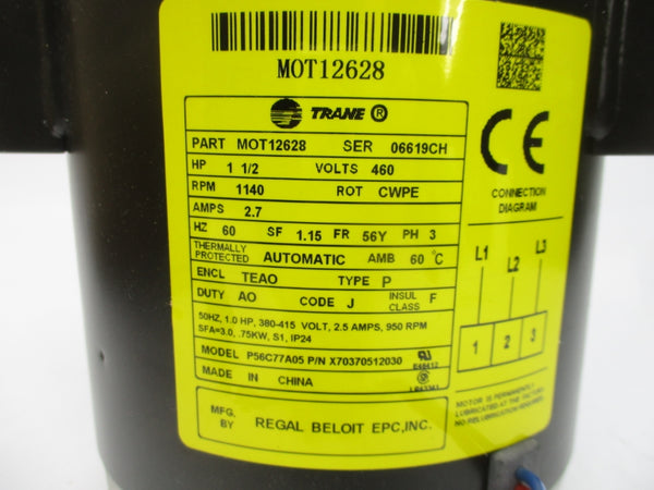 TRANE MOT12628 460V 2.7A 1140RPM 1 1/2HP NSMP