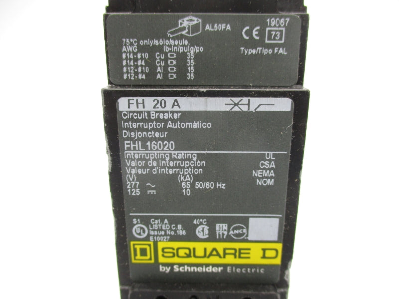 SQUARE D FHL16020 277V 20A UNMP