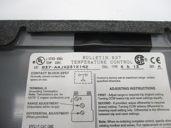 INDUSTRIAL SPARE PART 837-A4JX231X142 SER. A 24-600VAC 80-190'F NSNP