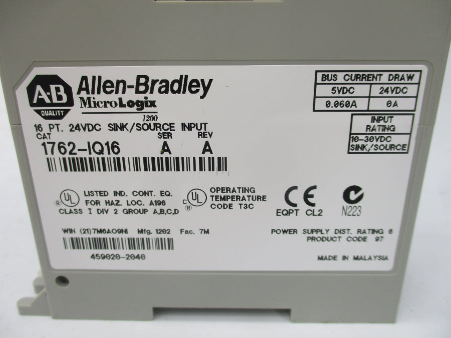 INDUSTRIAL SPARE PART 1762-IQ16 SER. A 24VDC REV. A NSMP