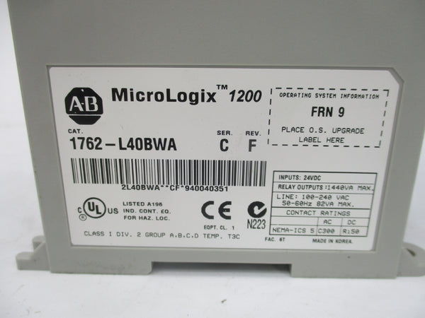 INDUSTRIAL SPARE PART 1762-L40BWA SER. C F/W 9 100-240VAC REV. F NSMP
