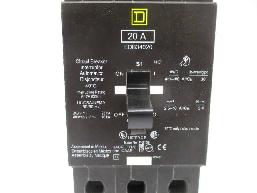 SQUARE D EDB34020 SER. 3 480/277V 20A NSMP