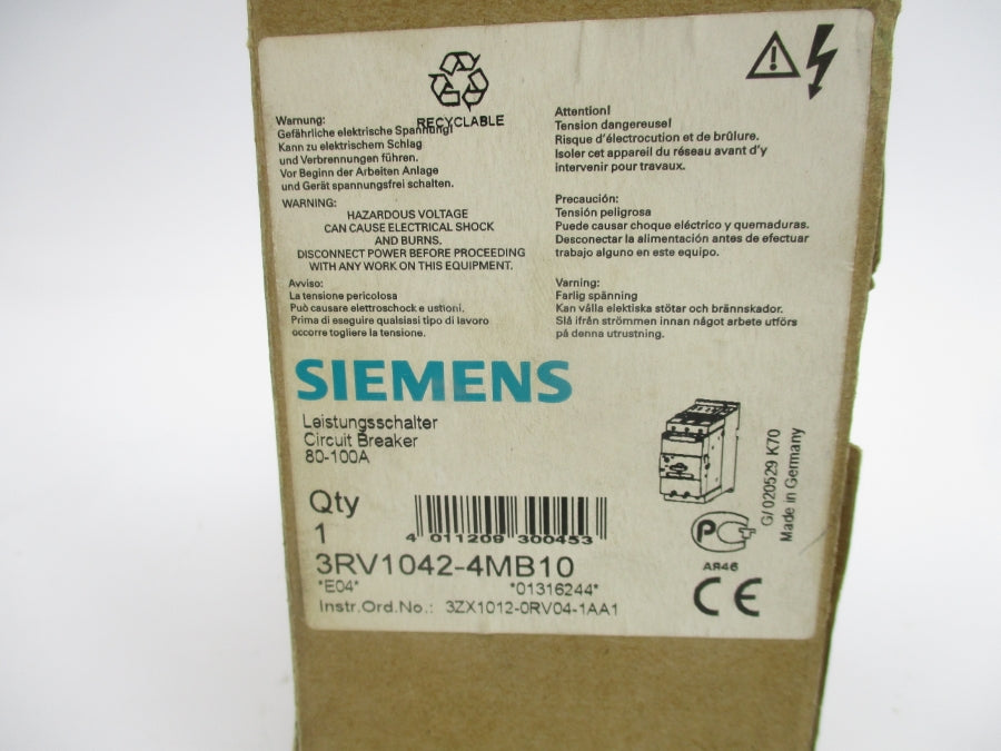 SIEMENS 3RV1042-4MB10 690V 80-100A NSMP