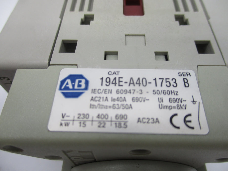 ALLEN BRADLEY 194E-A40-1753 SER. B 690V 40A (BR/WH) NSMP