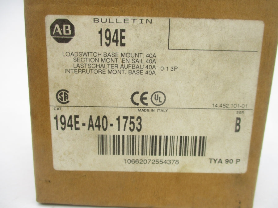 ALLEN BRADLEY 194E-A40-1753 SER. B 690V 40A (BR/WH) NSMP